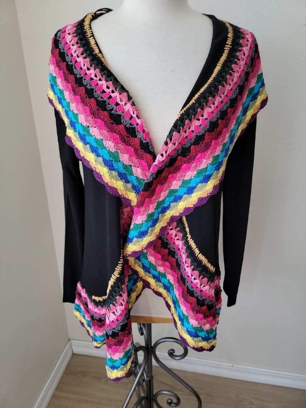 Double Zero Boho Granny Rainbow Crochet Cardigan- size small